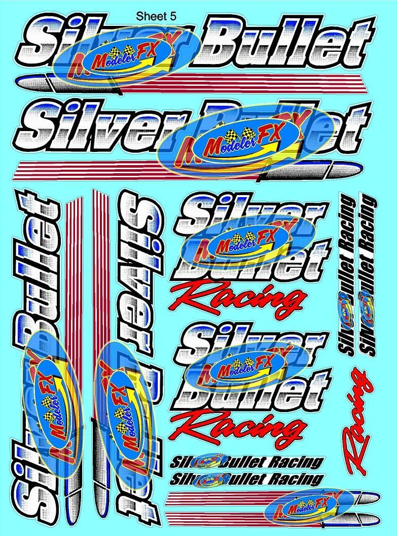 White Vinyl Sticker Sheet 5 Bullet - 1/12 to 1/10th Scale R/C Model Decal Sticker Sheet Radio Control Lexan Body