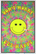 Don't Worry Get Happy - Flocked - Blacklight Poster - 23" x 35"