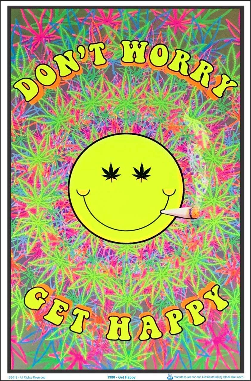 Don't Worry Get Happy - Flocked - Blacklight Poster - 23" x 35"