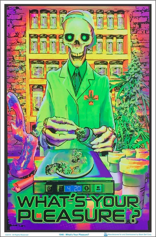 What's Your Pleasure - Medical Marijuana Pot Dispensary - Flocked - Blacklight Poster - 23" x 35"