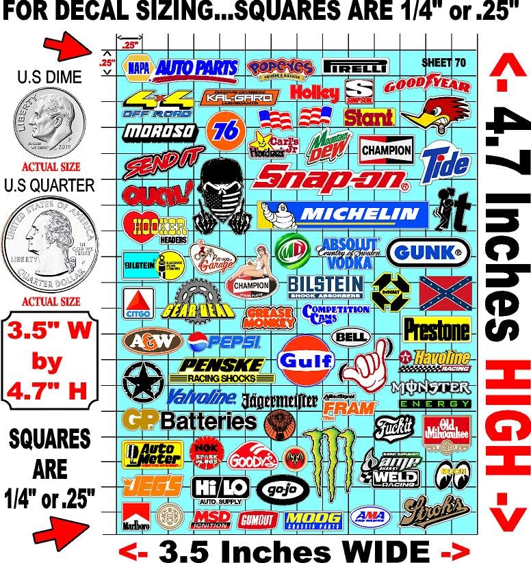 Clear Vinyl Sticker Variety Sheet 70-1/24th Scale White Vinyl R/C Model Decal Sticker Sheet Radio Control Lexan Body