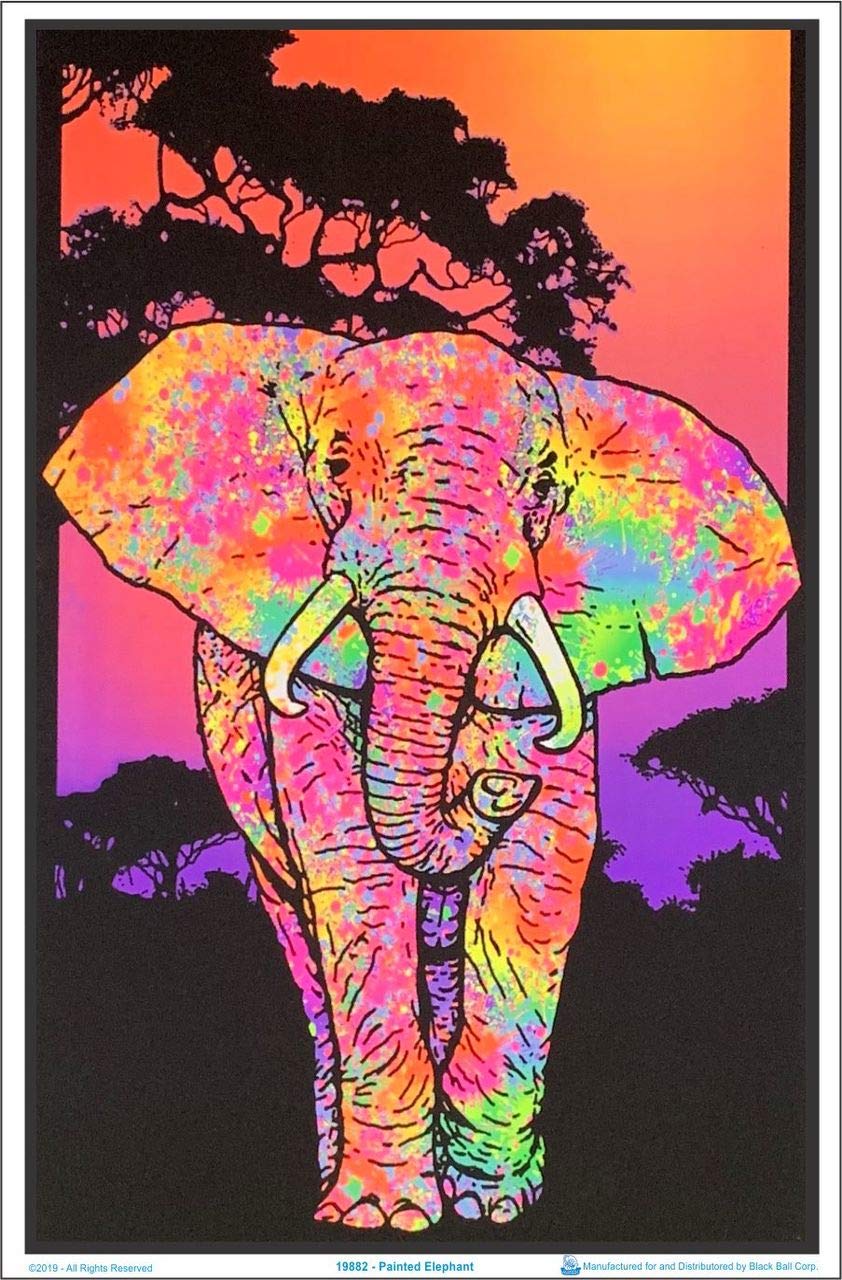 Painted Elephant - Flocked - Blacklight Poster - 23" x 35"