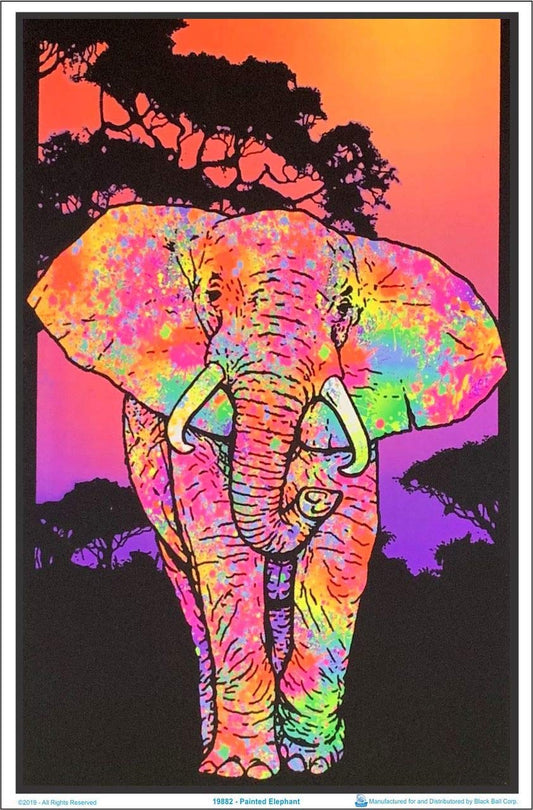 Painted Elephant - Flocked - Blacklight Poster - 23" x 35"