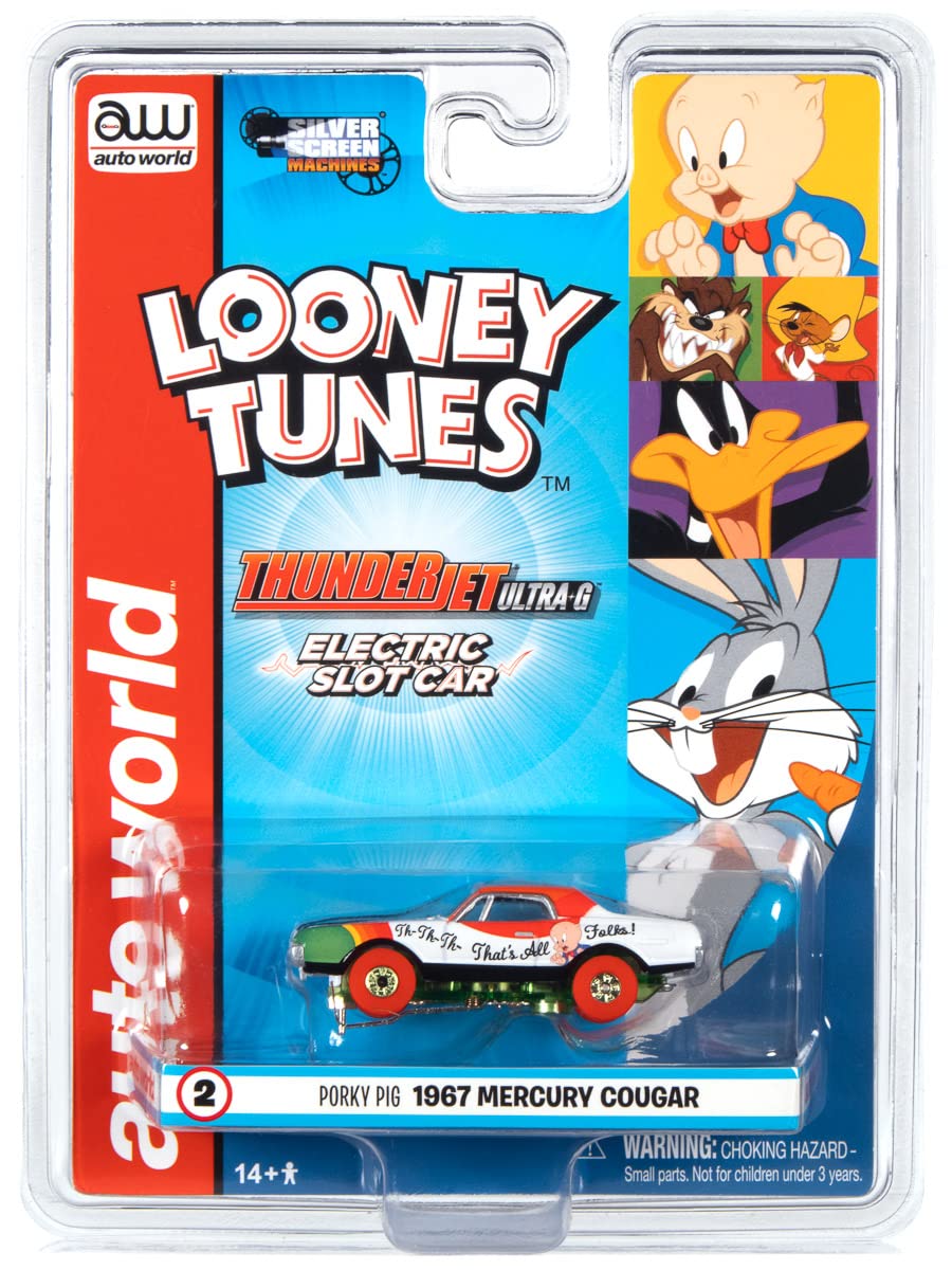 Auto World Thunderjet R33 Looney Tunes Porky Pig - 1968 Mercury Cougar HO Scale Slot Car