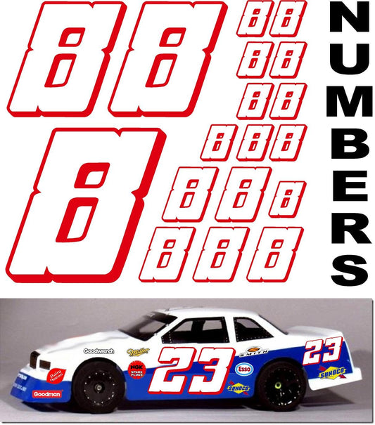 Vinyl Racing Number Decal Sheet #1's White w/Red Outline & Shadow. Die-Cut to Shape 1/8-1/10-1/12 White Vinyl R/C Model Sticker Sheet Radio Control Lexan Body - Decorate Your R/c Cars, Boats, Trucks