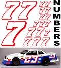 Vinyl Racing Number Decal Sheet #7's White w/Red Outline & Shadow. Die-Cut to Shape 1/8-1/10-1/12 White Vinyl R/C Model Sticker Sheet Radio Control Lexan Body - Decorate Your R/c Cars, Boats, Trucks