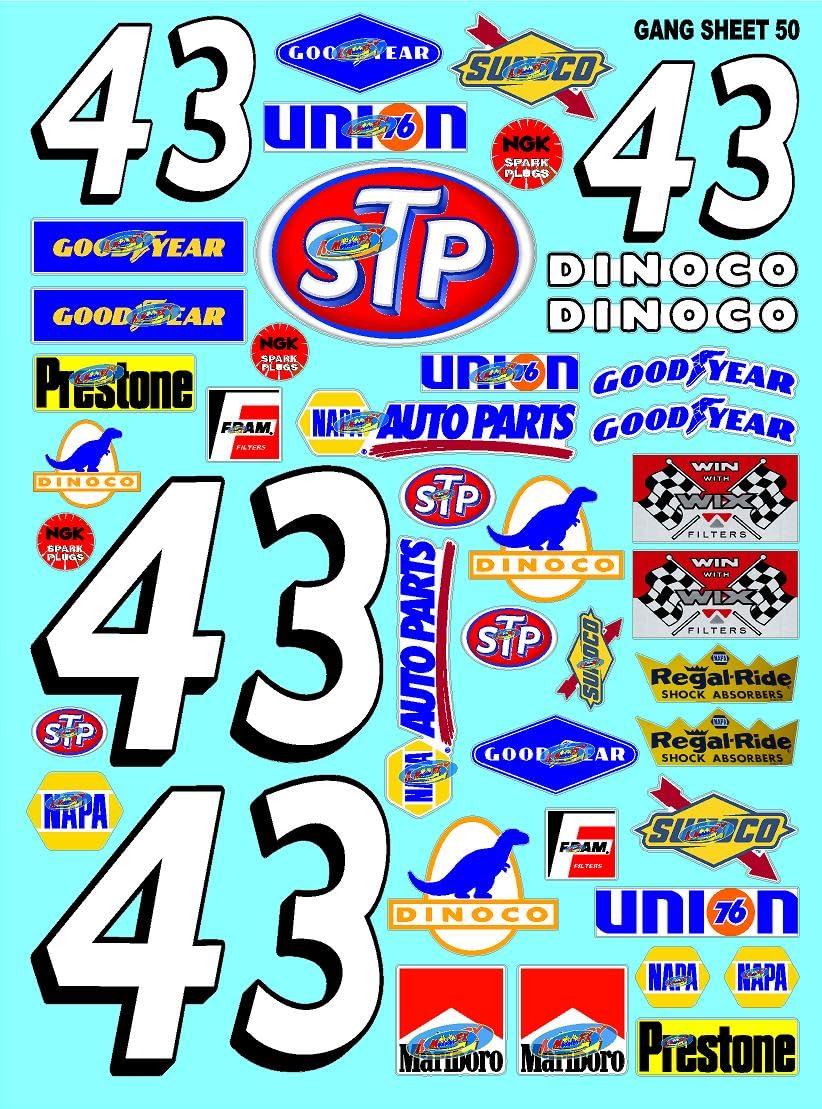 White Vinyl R/C Racing Sponsor Sticker Gang Sheet 50-1/8th � 1/10th Scale Model Decal Sticker Sheet R/C Lexan Body - Decorate Your R/c Cars, Boats, Truck Model � Die-Cut to Shape - Peel & Stick