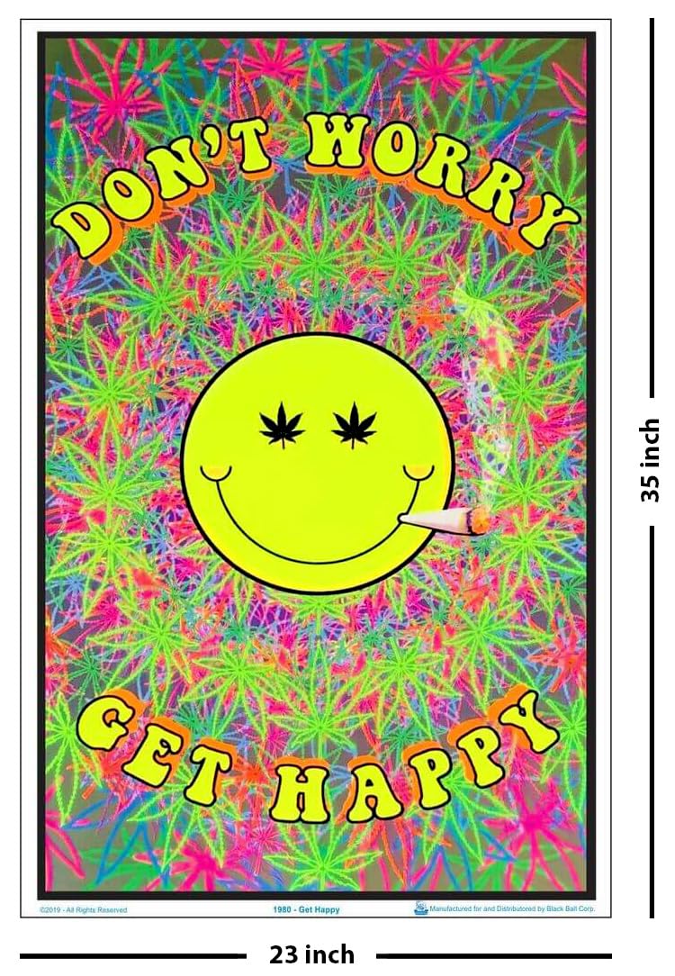 Don't Worry Get Happy - Flocked - Blacklight Poster - 23" x 35"