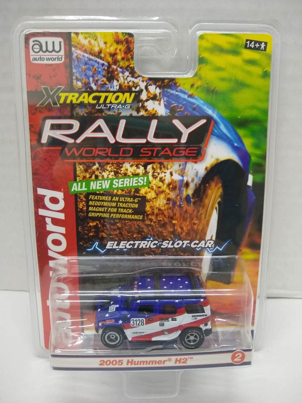 Auto World SC380-2B Rally World Stage 2005 H2 HO Scale Electric Slot Car - Red, White, and Blue