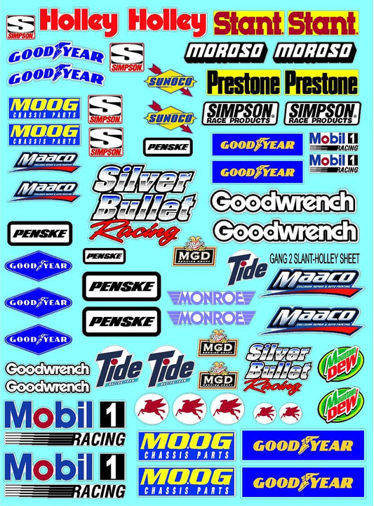 Clear Vinyl R/C Racing Sponsor Sticker Gang Sheet 2-1/24 � 1/16th Scale Model Decal Sticker Sheet Radio Control Lexan Body � Die-Cut to Shape - Peel & Stick � Water Slide