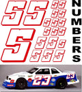 Vinyl Racing Number Decal Sheet #5's White w/Red Outline & Shadow.- Die-Cut to Shape 1/8-1/10-1/12 White Vinyl R/C Model Sticker Sheet Radio Control Lexan Body - Decorate Your R/c Cars, Boats, Trucks