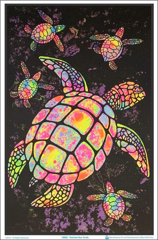 Painted Sea Turtles - Flocked - Blacklight Poster - 23" x 35"