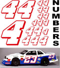 Vinyl Racing Number Decal Sheet #4's White w/Red Outline & Shadow. Die-Cut to Shape 1/8-1/10-1/12 White Vinyl R/C Model Sticker Sheet Radio Control Lexan Body - Decorate Your R/c Cars, Boats, Trucks