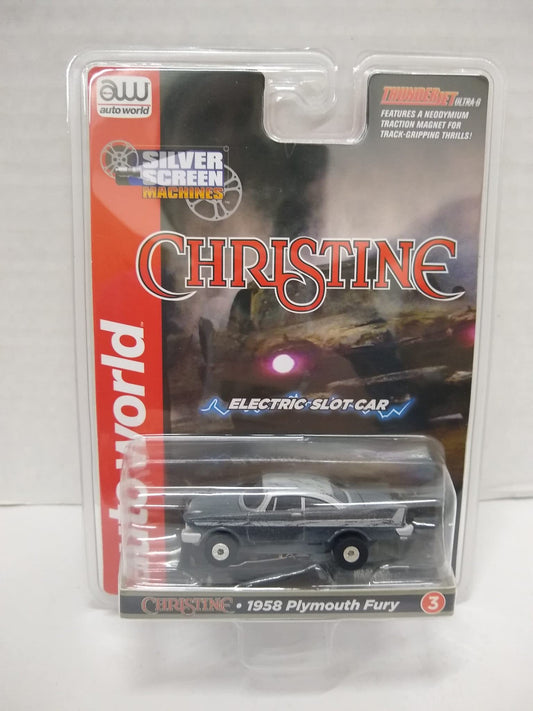 Auto World SC381-3 Silver Screen Machines After Fire Version Christine 1958 Plymouth Fury HO Scale Electric Slot Car