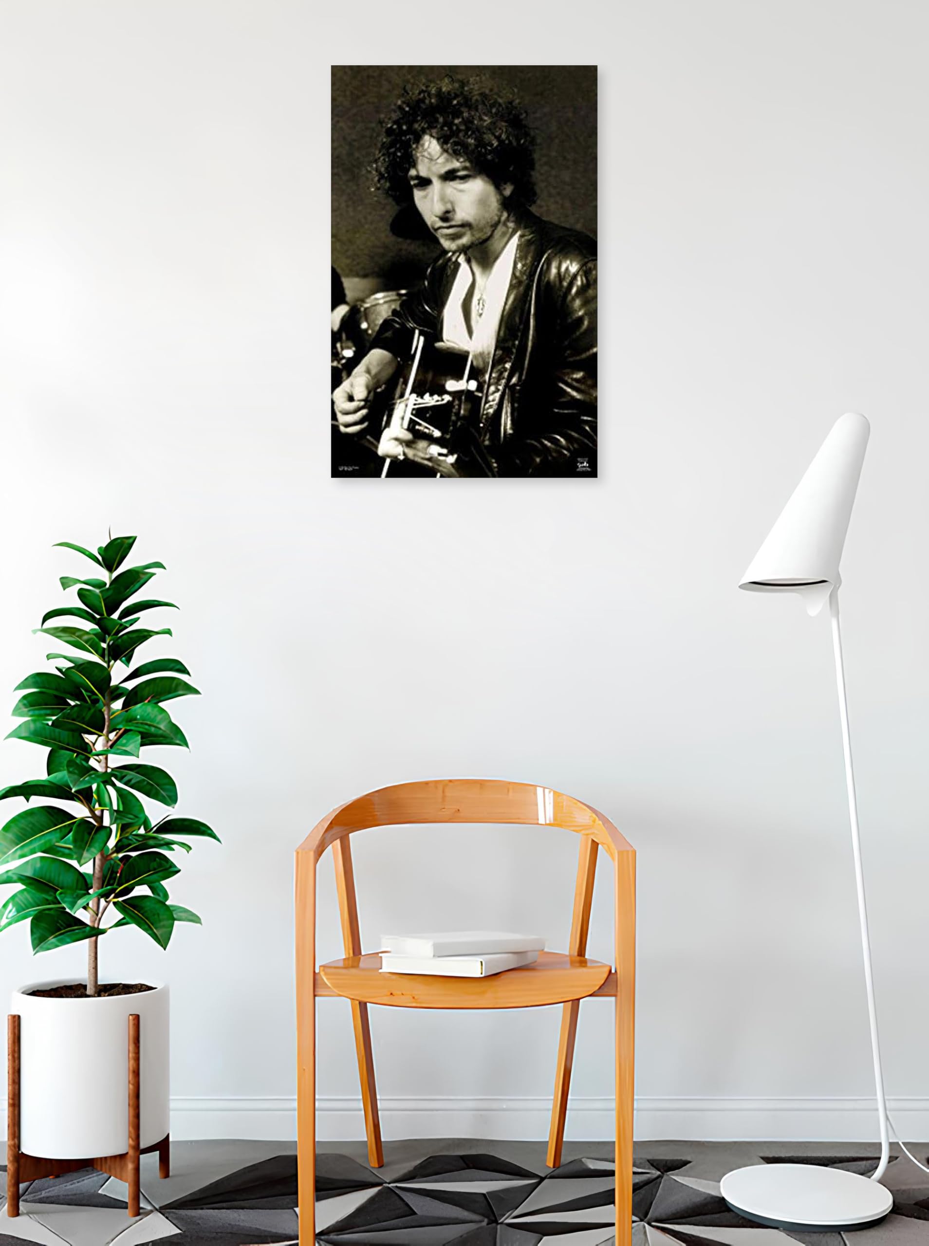 Buyartforless Bob Dylan Playing Guitar 34.5x22.25 Music Band Rock Legend Poster, Print, Decorative Accent, Wall Art, Multi-Color