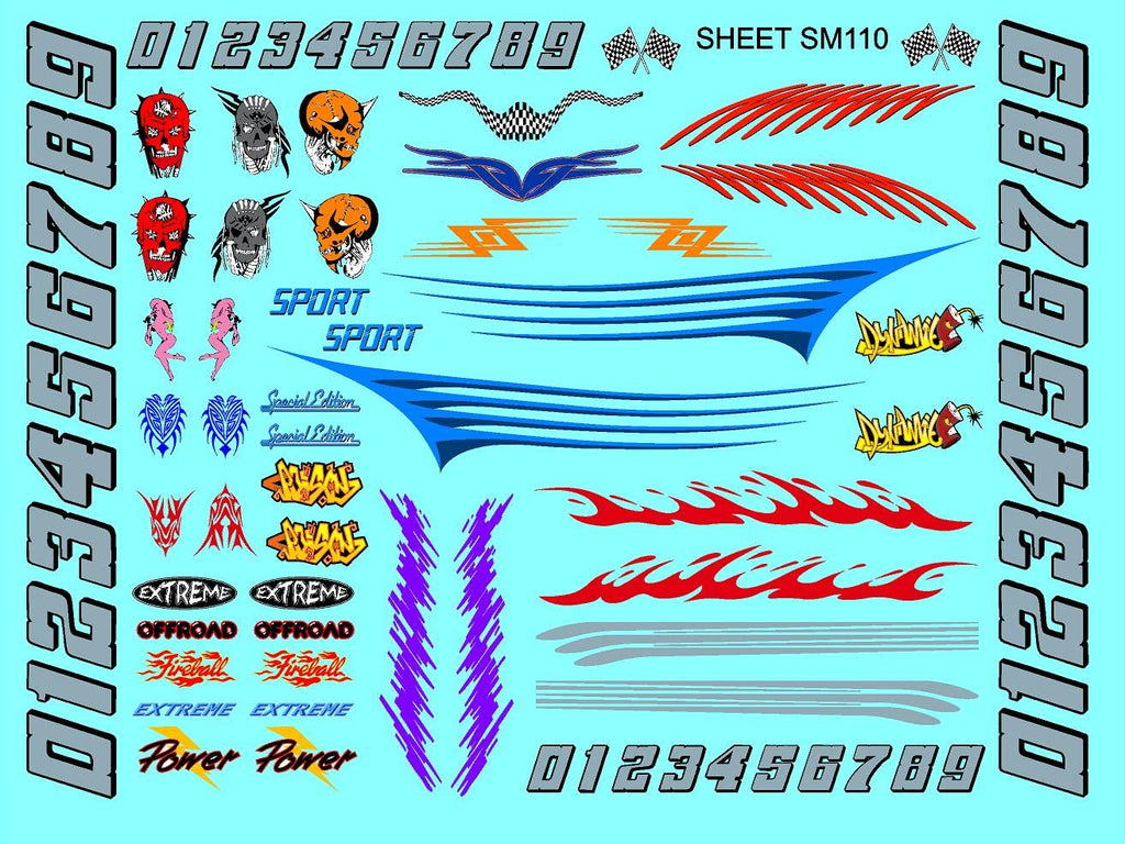 Clear Vinyl Sticker Sheet SM110-R/C Model Decal-1/18th - 1/12th-1/10th Scale DIE-Cut-Peel Radio Control | Slot Cars l Lexan