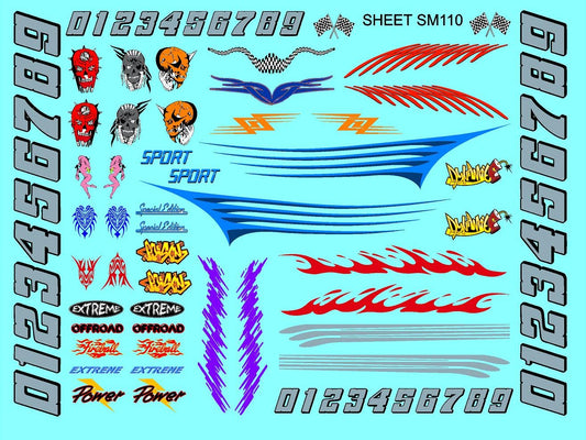 Clear Vinyl Sticker Sheet SM110-R/C Model Decal-1/18th - 1/12th-1/10th Scale DIE-Cut-Peel Radio Control | Slot Cars l Lexan
