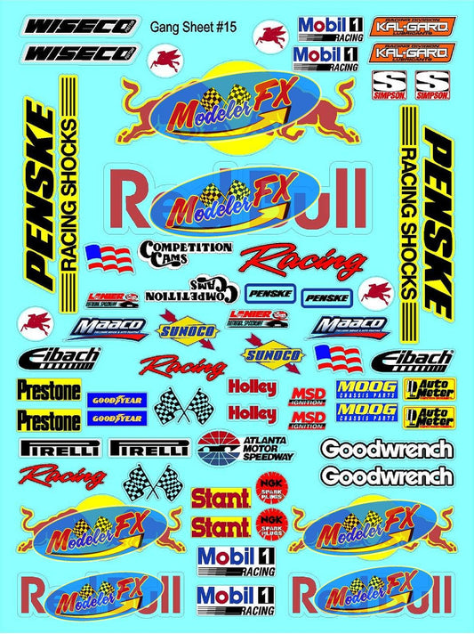White Vinyl R/C Racing Sponsor Sticker Gang Sheet 15-1/8th – 1/10th Scale Model Decal Sticker Sheet R/C Lexan Body - Decorate Your R/c Cars, Boats, Truck Model – Die-Cut to Shape - Peel & Stick