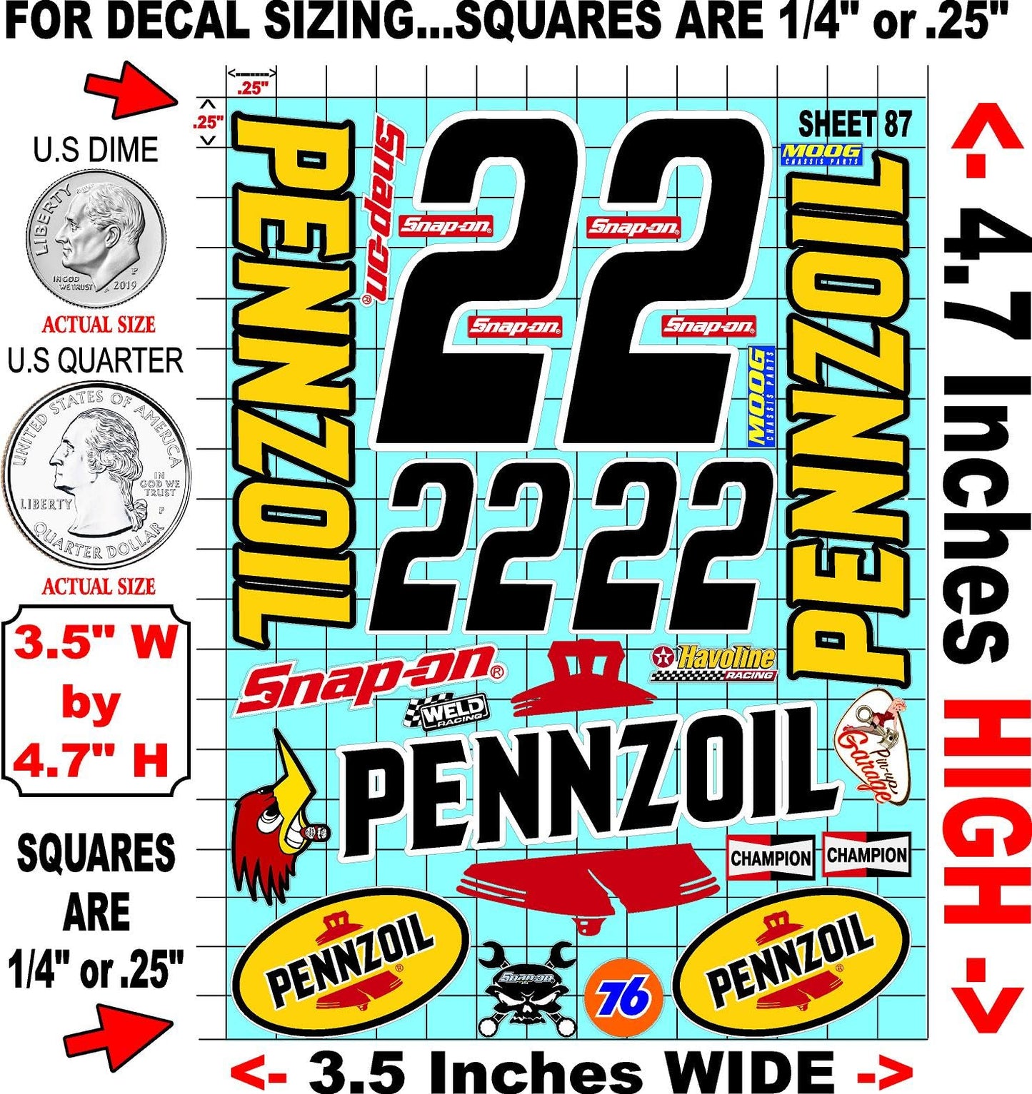 Clear Vinyl 87 R/C Racing Sponsor Sticker Gang Sheet Good -1/24 � 1/16th Scale Model Decal Sticker Sheet Radio Control Lexan Body � Die-Cut to Shape - Peel & Stick � Water Slide