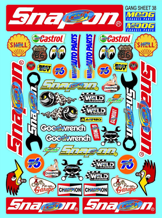 Clear Vinyl R/C Racing Sponsor Sticker Gang Sheet 38-1/4-1/5 � 1/6th Scale Model Decal Sticker Sheet Radio Control Lexan Body � Die-Cut to Shape - Peel & Stick � Water Slide - Snap - Gift