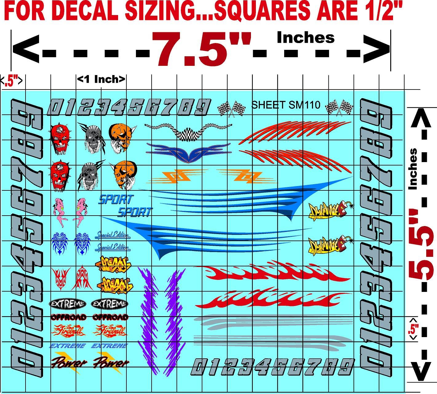 Clear Vinyl Sticker Sheet SM110-R/C Model Decal-1/18th - 1/12th-1/10th Scale DIE-Cut-Peel Radio Control | Slot Cars l Lexan