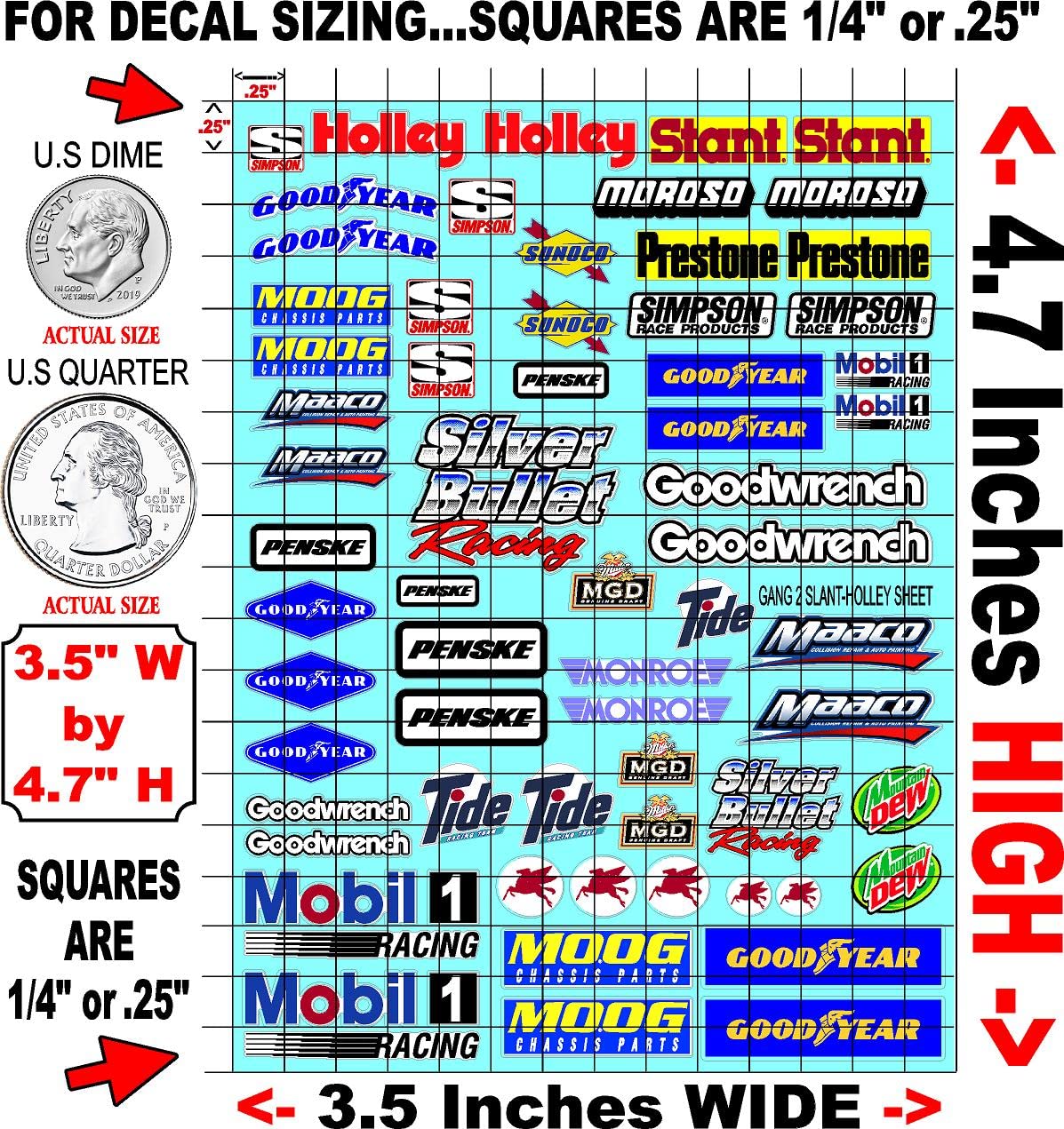 White Vinyl R/C Racing Sponsor Sticker Gang Sheet 2 Holly -1/24-1/16th Scale Model Decal Sticker Sheet Radio Control Lexan Body - Decorate Your R/c Cars, Boats, Trucks Scale Model - Peel & Stick