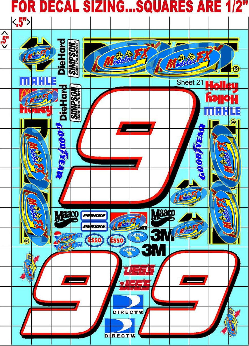 Sticker Gang Sheet 21-Die-Cut to Shape 1/10 Scale White Vinyl R/C Model Decal Sticker Sheet Radio Control Lexan Body - Decorate Your R/c Cars, Boats, Trucks Along with Any Other Scale Model Kit.�