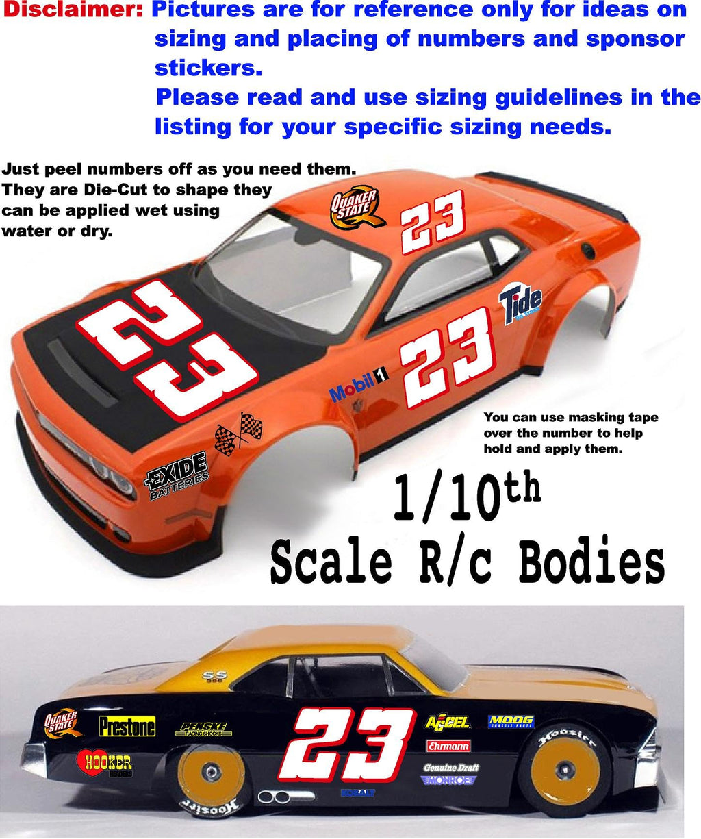 Vinyl Racing Number Decal Sheet #6's White w/Red Outline & Shadow.- Die-Cut to Shape 1/8-1/10-1/12 White Vinyl R/C Model Sticker Sheet Radio Control Lexan Body - Decorate Your R/c Cars, Boats, Trucks