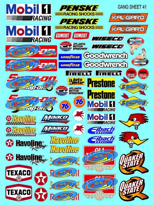 White Vinyl R/C Racing Sponsor Sticker Gang Sheet 41-1/4-1/5 � 1/6th Scale Model Decal Sticker Sheet Radio Control Lexan Body � Die-Cut to Shape - Peel & Stick � Water Slide - Fun