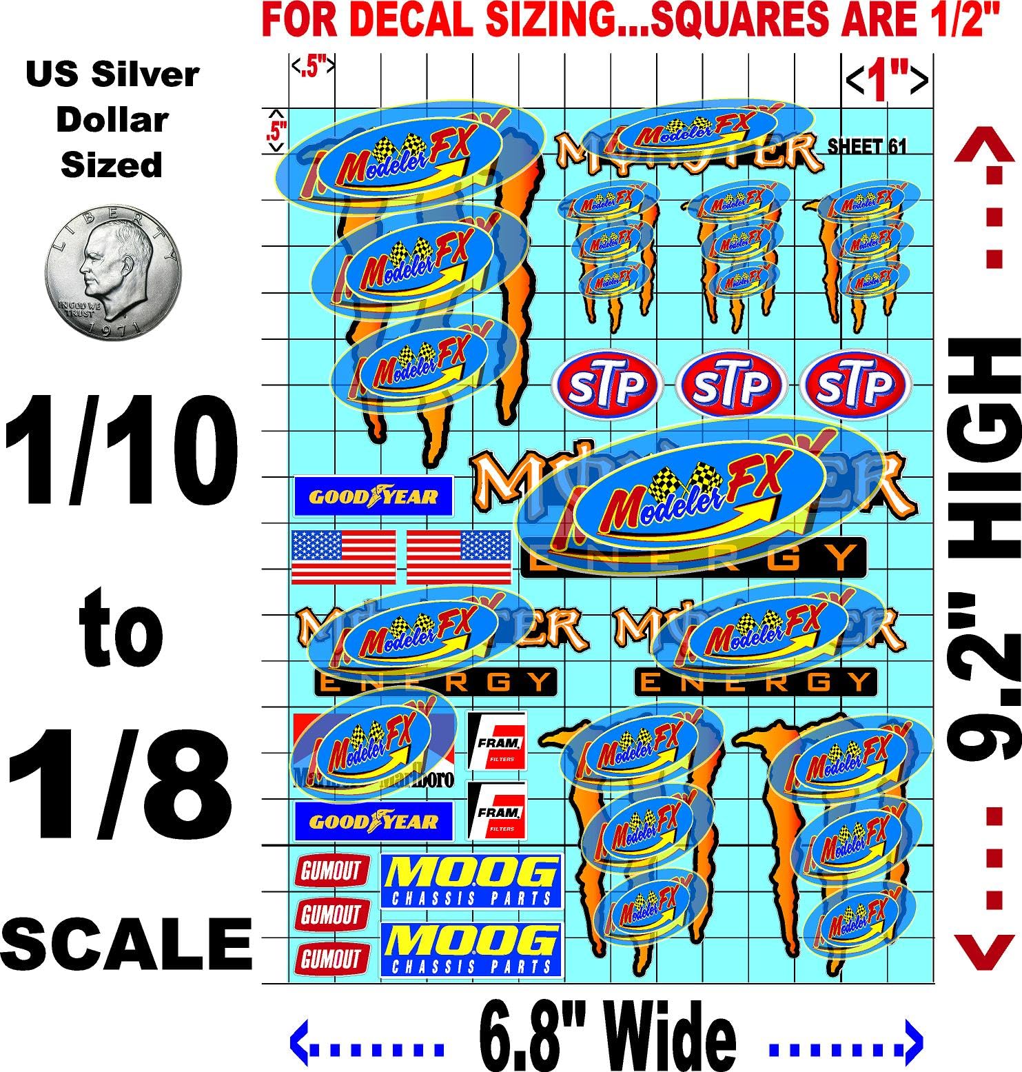 Clear Vinyl R/C Racing Sponsor Sticker Gang Sheet 61-1/8th � 1/10th Scale Model Decal Sticker Sheet R/C Lexan Body - Decorate Your R/c Cars, Boats, Truck Model � Die-Cut to Shape - Peel & Stick