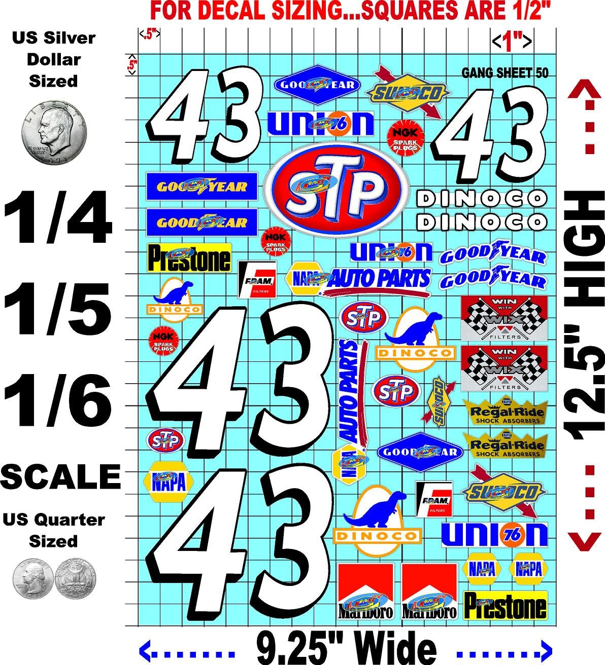 White Vinyl R/C Racing Sponsor Sticker Gang Sheet 50-1/4-1/5 � 1/6th Scale Model Decal Sticker Sheet Radio Control Lexan Body � Die-Cut to Shape - Peel & Stick � Water Slide - Petty