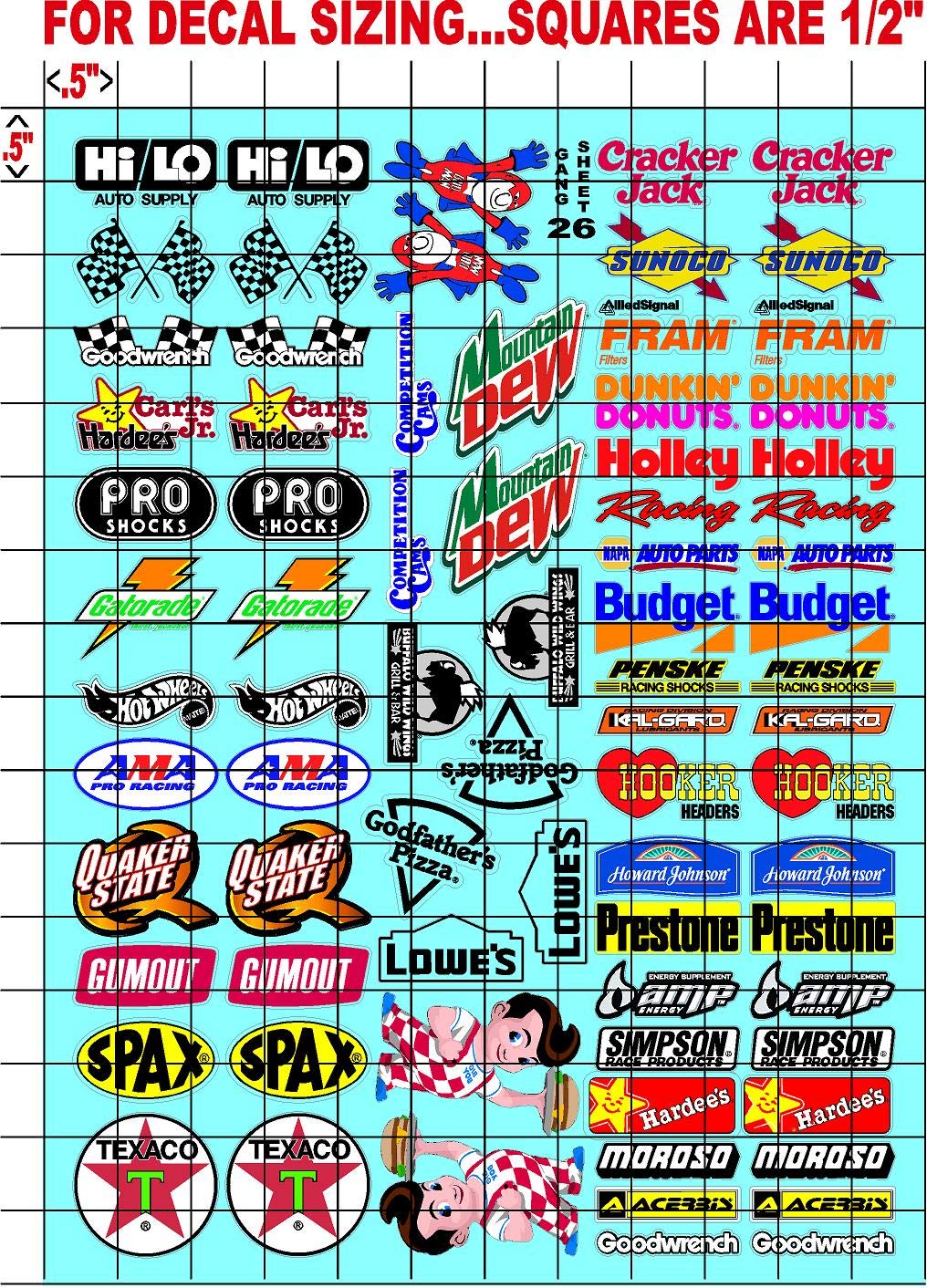 Generic Holley - Hooker Sticker Gang Sheet 26-1/10 Scale White Vinyl R/C Model Decal Sticker Sheet Radio Control Lexan Body-Decorate Your R/c Cars, Boats, Trucks Along with Any Other Scale Model Kit.