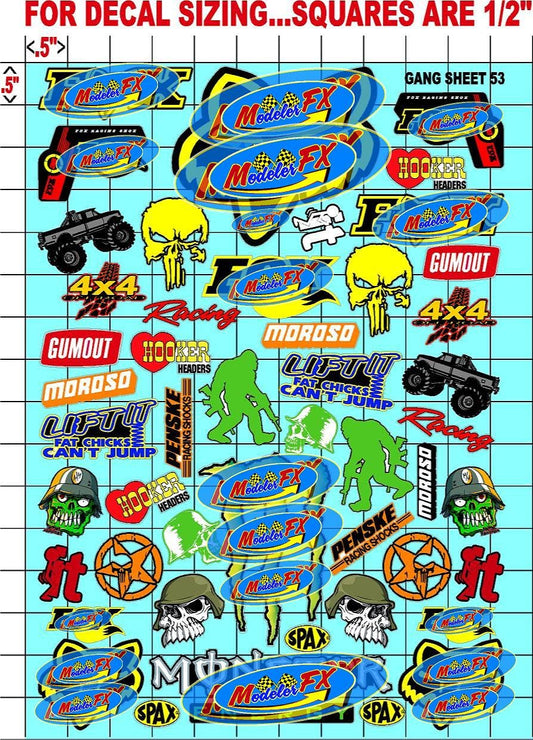 White Vinyl R/C Racing Sponsor Sticker Gang Sheet 53-1/8th � 1/10th Scale Model Decal Sticker Sheet R/C Lexan Body - Decorate Your R/c Cars, Boats, Truck Model � Die-Cut to Shape - Peel & Stick