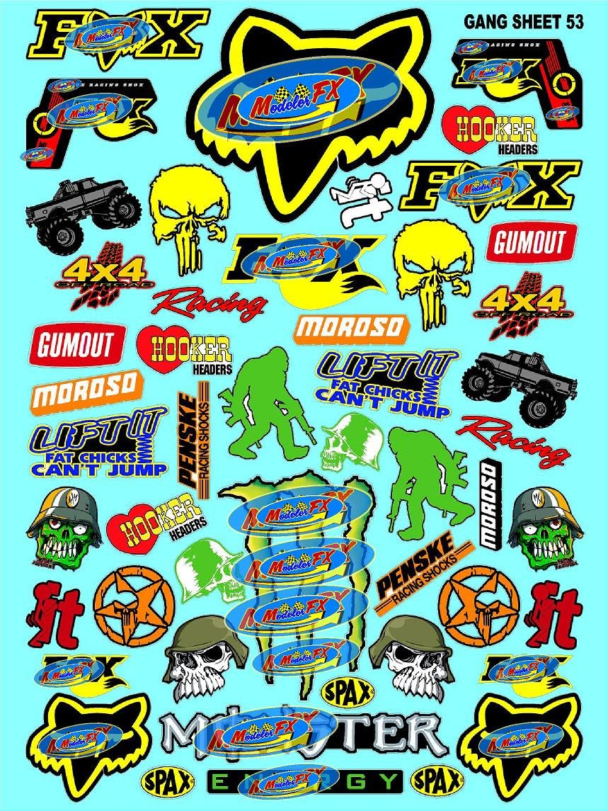 White Vinyl Sticker Sheet 53-1/12 to 1/10th Scale R/C Model Decal Sticker Sheet Radio Control Lexan Body