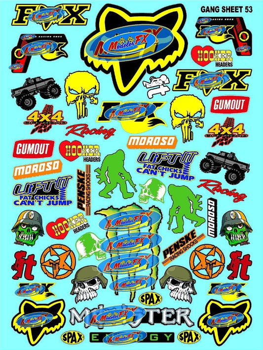 White Vinyl Sticker Sheet 53-1/12 to 1/10th Scale R/C Model Decal Sticker Sheet Radio Control Lexan Body