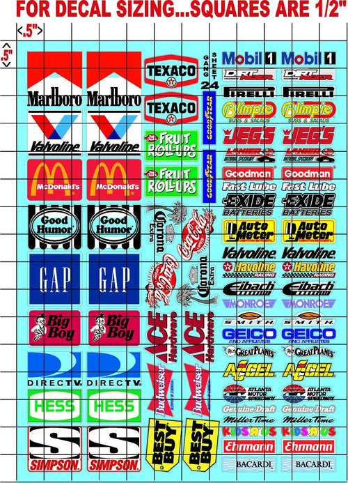 ACE- JEGS Sticker Gang Sheet 24-1/10 Scale White Vinyl R/C Model Decal Sticker Sheet Radio Control Lexan Body - Decorate Your R/c Cars, Boats, Trucks Along with Any Other Scale Model Kit.