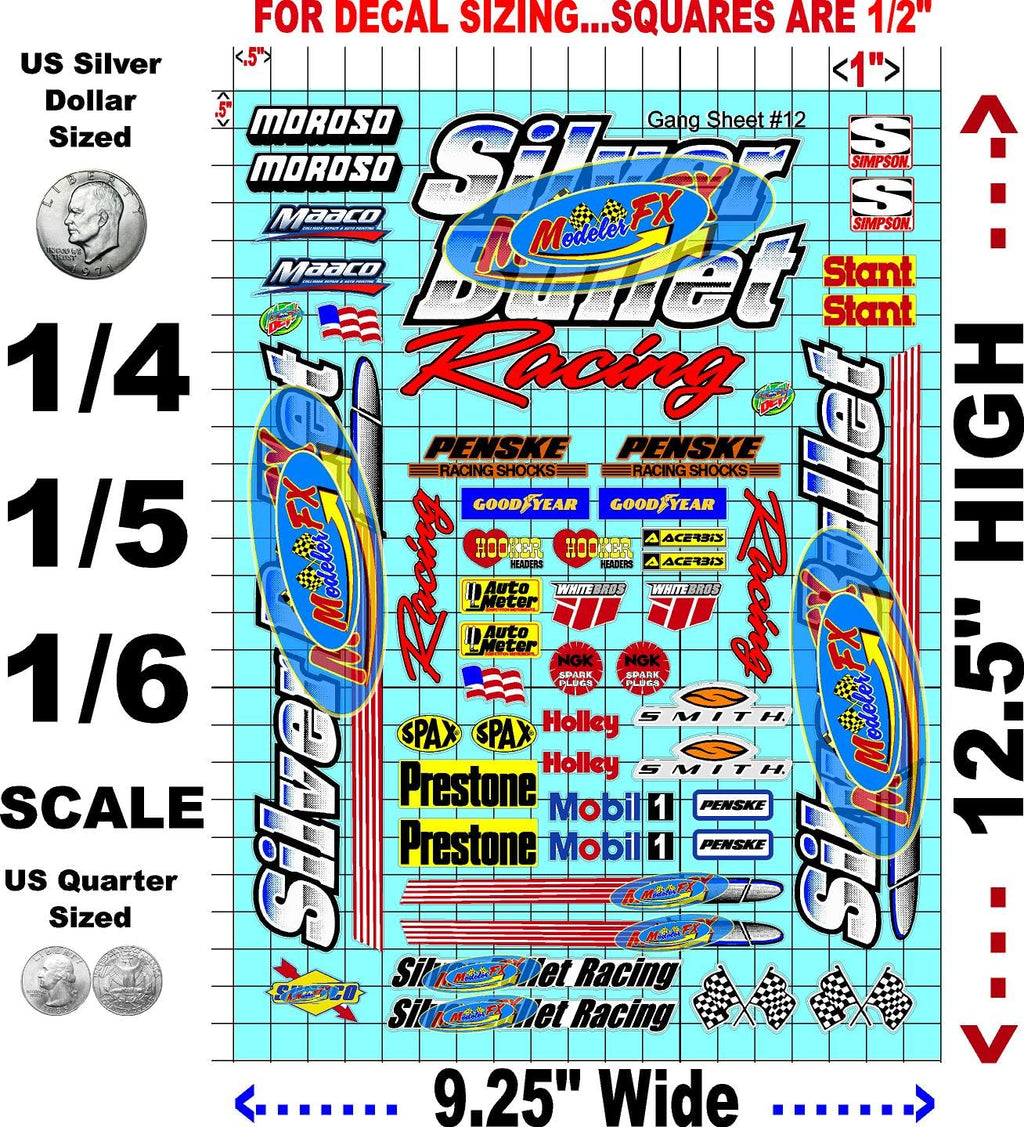 White Vinyl R/C Racing Sponsor Sticker Gang Sheet 12-1/4-1/5 � 1/6th Scale Model Decal Sticker Sheet Radio Control Lexan Body � Die-Cut to Shape - Peel & Stick � Water Slide - Beer - Gift