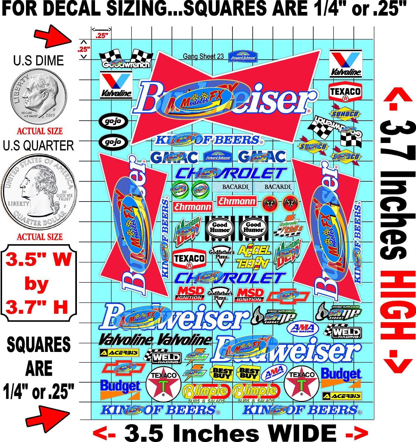 White Vinyl R/C Racing Sponsor Sticker Gang Sheet 23-1/24-1/16th Scale Model Decal Sticker Sheet Radio Control Lexan Body - Decorate Your R/c Cars, Boats, Trucks Scale Model - Peel & Stick Bud