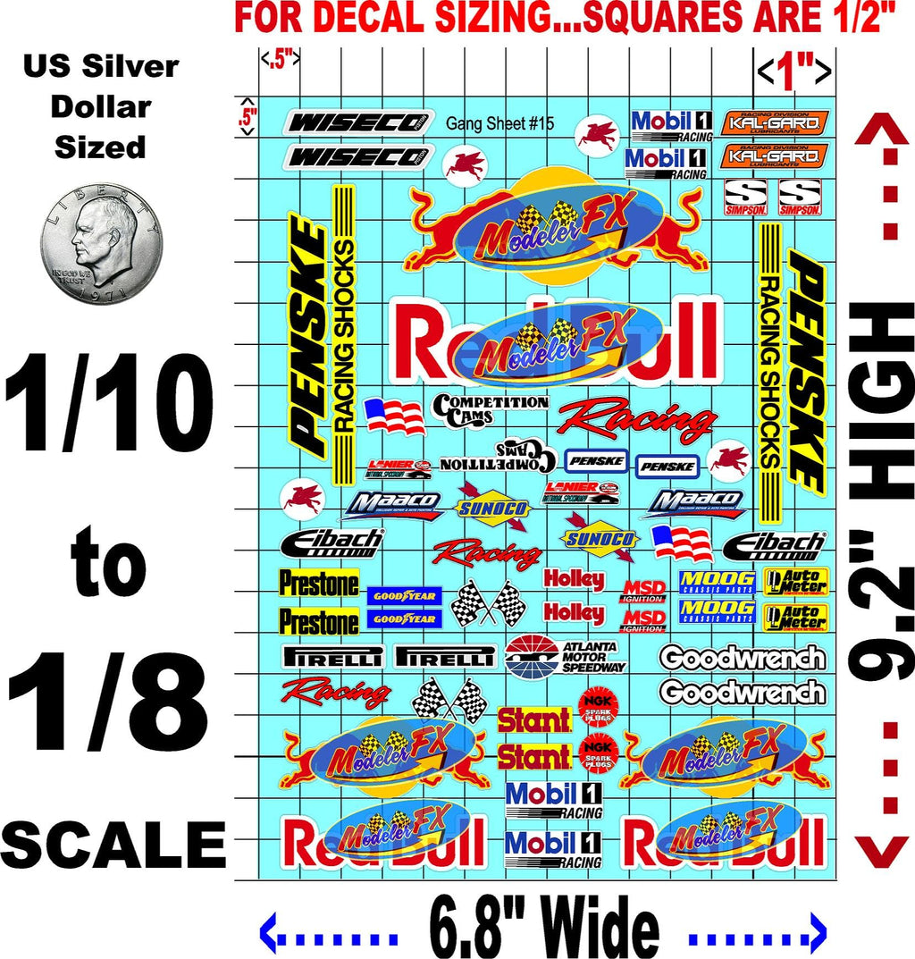 White Vinyl R/C Racing Sponsor Sticker Gang Sheet 15-1/8th – 1/10th Scale Model Decal Sticker Sheet R/C Lexan Body - Decorate Your R/c Cars, Boats, Truck Model – Die-Cut to Shape - Peel & Stick