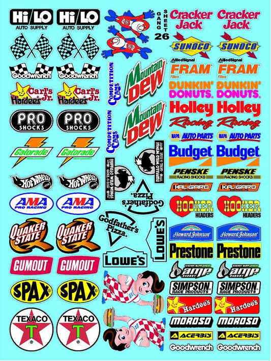 Clear Vinyl R/C Racing Sponsor Sticker Gang Sheet 26-1/8th � 1/10th Scale Model Decal Sticker Sheet R/C Lexan Body - Decorate Your R/c Cars, Boats, Truck Model � Die-Cut to Shape - Peel & Stick