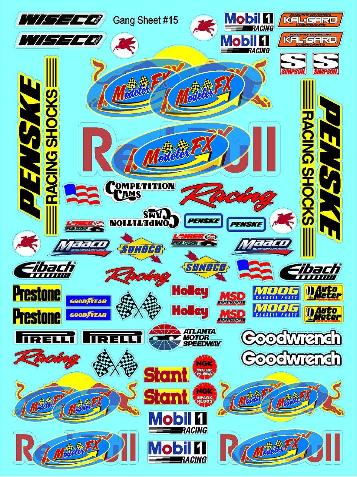 Clear Vinyl R/C Racing Sponsor Sticker Gang Sheet 15-1/4-1/5 � 1/6th Scale Model Decal Sticker Sheet Radio Control Lexan Body � Die-Cut to Shape - Peel & Stick � Water Slide - Bull - Drinks