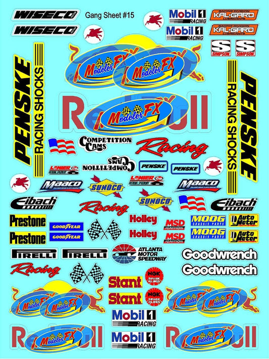 Clear Vinyl R/C Racing Sponsor Sticker Gang Sheet 15-1/4-1/5 � 1/6th Scale Model Decal Sticker Sheet Radio Control Lexan Body � Die-Cut to Shape - Peel & Stick � Water Slide - Bull - Drinks
