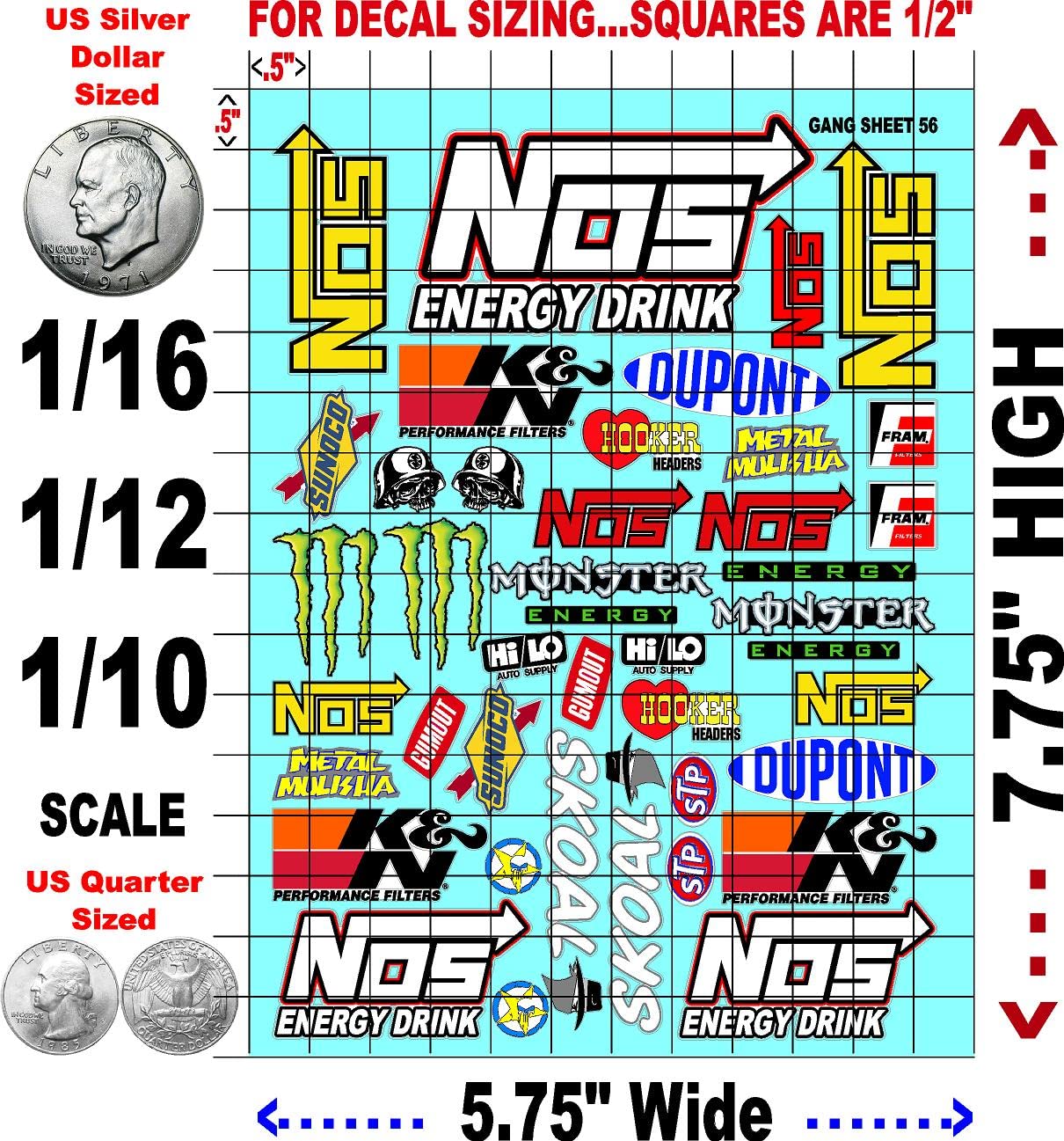 Racing Sponsor Sticker Gang Sheet 56-1/16-1/12-1/10th Scale White Vinyl R/C Model Decal Sticker Sheet Radio Control Lexan Body - Decorate Your R/c Cars, Boats, Trucks Other Scale Model Kit.