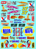 Clear Matte Finish Sheet Clear 67 Vinyl R/C Racing Sponsor Sticker Gang Sheet-1/4-1/5-1/6th Scale Decal Sticker Radio Control Lexan Body–Die-Cut to Shape-Peel & Stick–Water Slide
