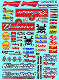 Clear Matte Finish Vinyl R/C Sheet 40 Racing Sponsor Sticker Gang Sheet Orange Pen -1/4-1/5 – 1/6th Scale Model Decal Sticker Sheet Radio Control Lexan Body –Die-Cut to Shape - Peel & Stick -Cars