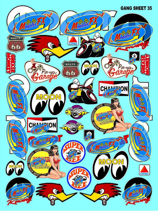 Clear Vinyl R/C Racing Sponsor Sticker Gang Sheet 35-1/24 � 1/16th Scale Model Decal Sticker Sheet Radio Control Lexan Body � Die-Cut to Shape - Peel & Stick � Water Slide