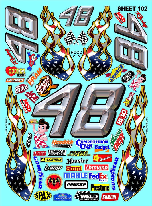 White Vinyl R/C Racing Sponsor Sticker Gang Sheet 102-1/4-1/5 � 1/6th Scale Model Decal Sticker Sheet Radio Control Lexan Body � Die-Cut to Shape - Peel & Stick � Water Slide 80's