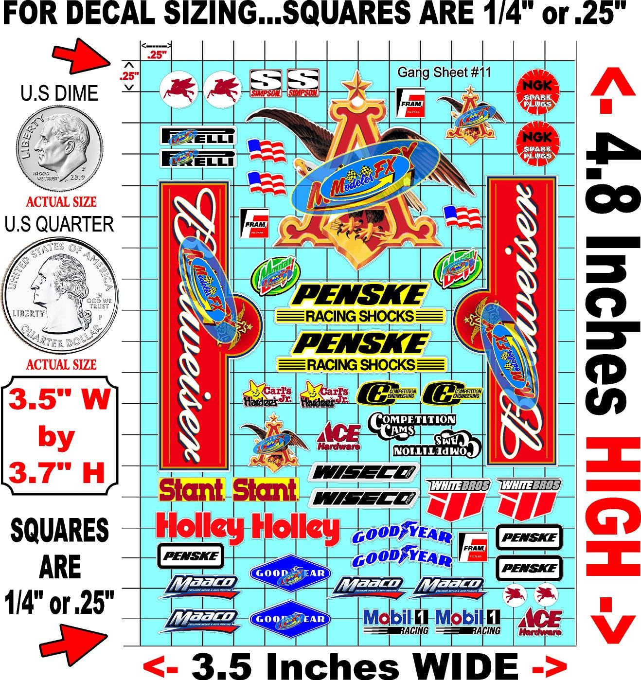 Clear Vinyl Sheet 11 R/C Racing Sponsor Sticker Gang Sheet -1/24 � 1/16th Scale Model Decal Sticker Sheet Radio Control Lexan Body � Die-Cut to Shape - Peel & Stick � Water Slide
