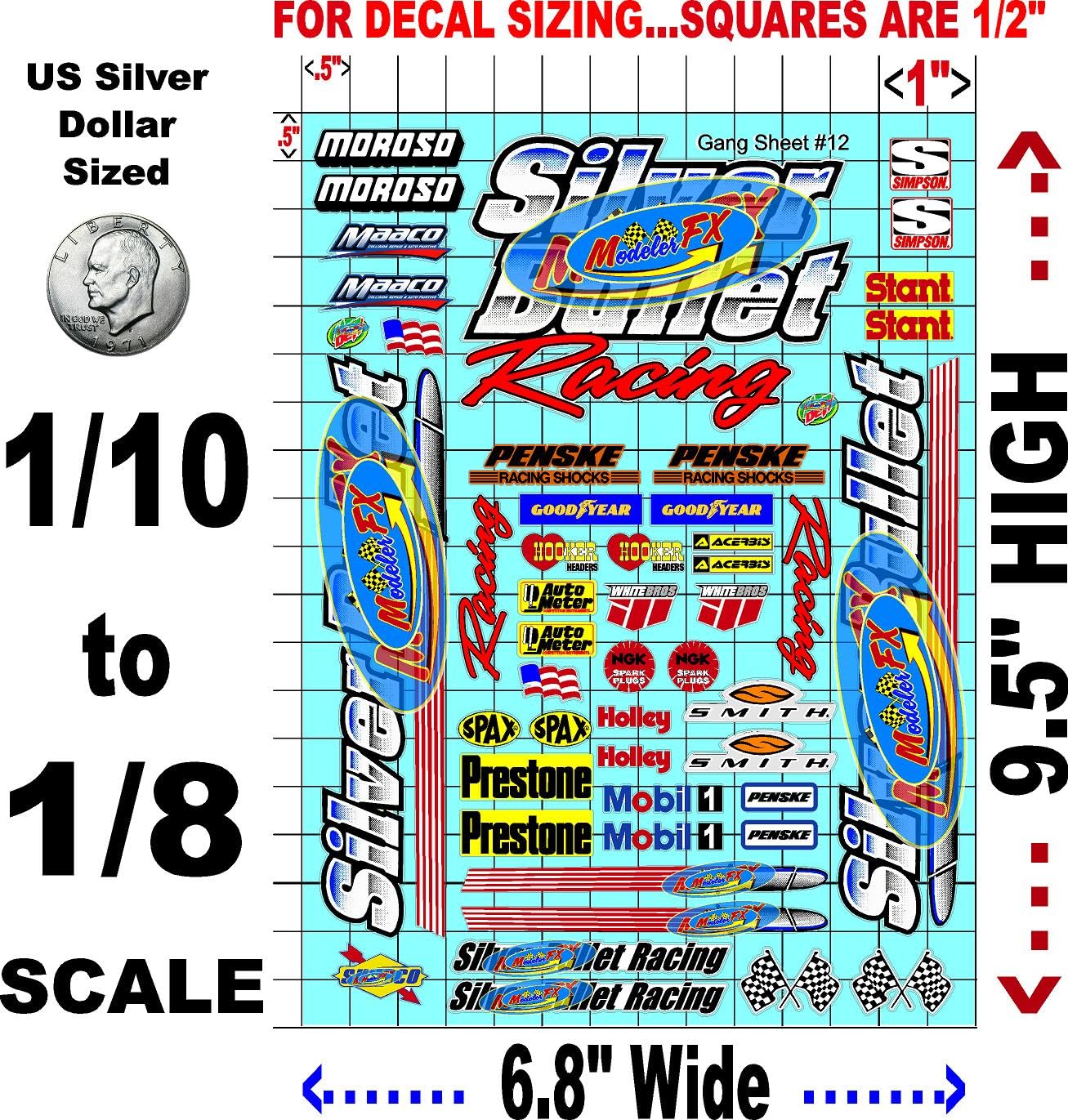White Vinyl R/C Racing Sponsor Sticker Gang Sheet 12-1/8th � 1/10th Scale Model Decal Sticker Sheet R/C Lexan Body - Decorate Your R/c Cars, Boats, Truck Model � Die-Cut to Shape - Peel & Stick