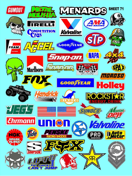 Clear Vinyl Sticker Variety Sheet 71-1/12 to 1/10th Scale R/C Model Decal Sticker Sheet Radio Control Lexan Body